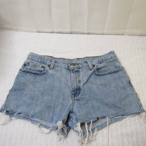 Polo Ralph Lauren Shorts Women Size 10 Blue Denim 100 % Cotton 4'" Cut Off'sY2k - Picture 1 of 12
